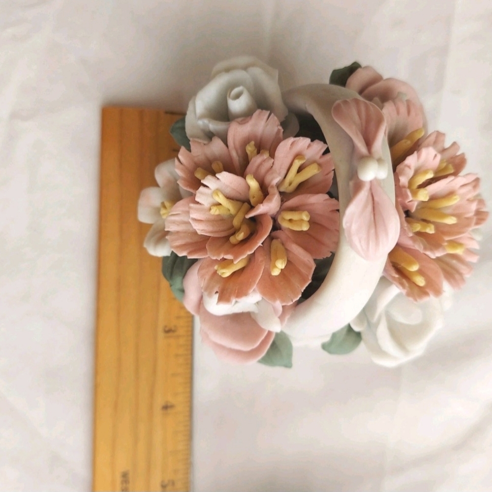 Vintage Small Ceramic Baskets (2) Delicate Colorful Flowers, Handle, Decorative - Picture 12 of 12